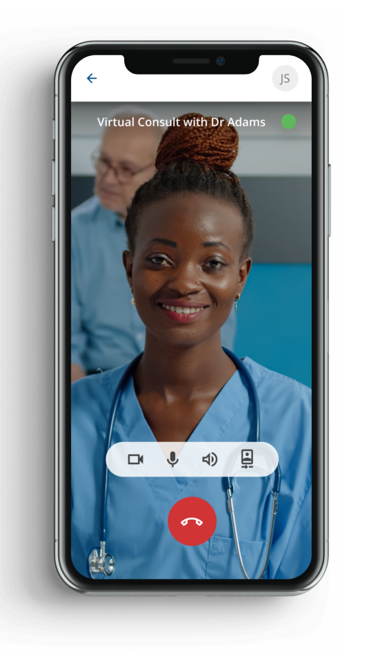 Virtual consultation UI from connected care app.