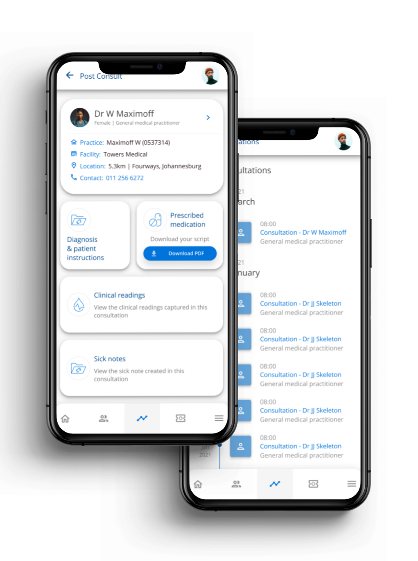 Post consult and summary screens from Connected Care app.