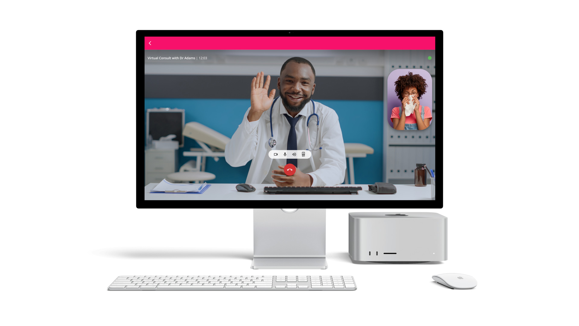 Virtual Consultation on the VHI member app displayed on a desktop machine.