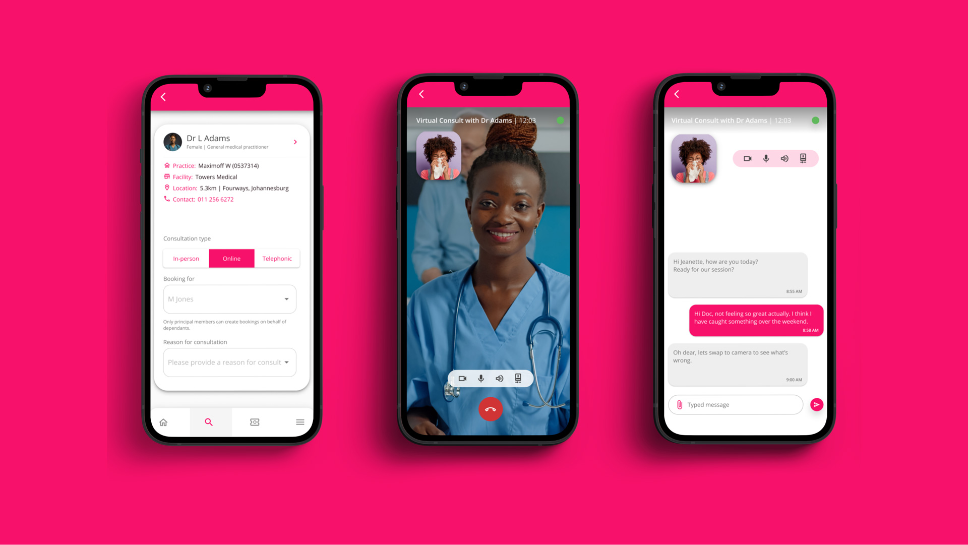 Booking and consultation UIs from VHI Member app.