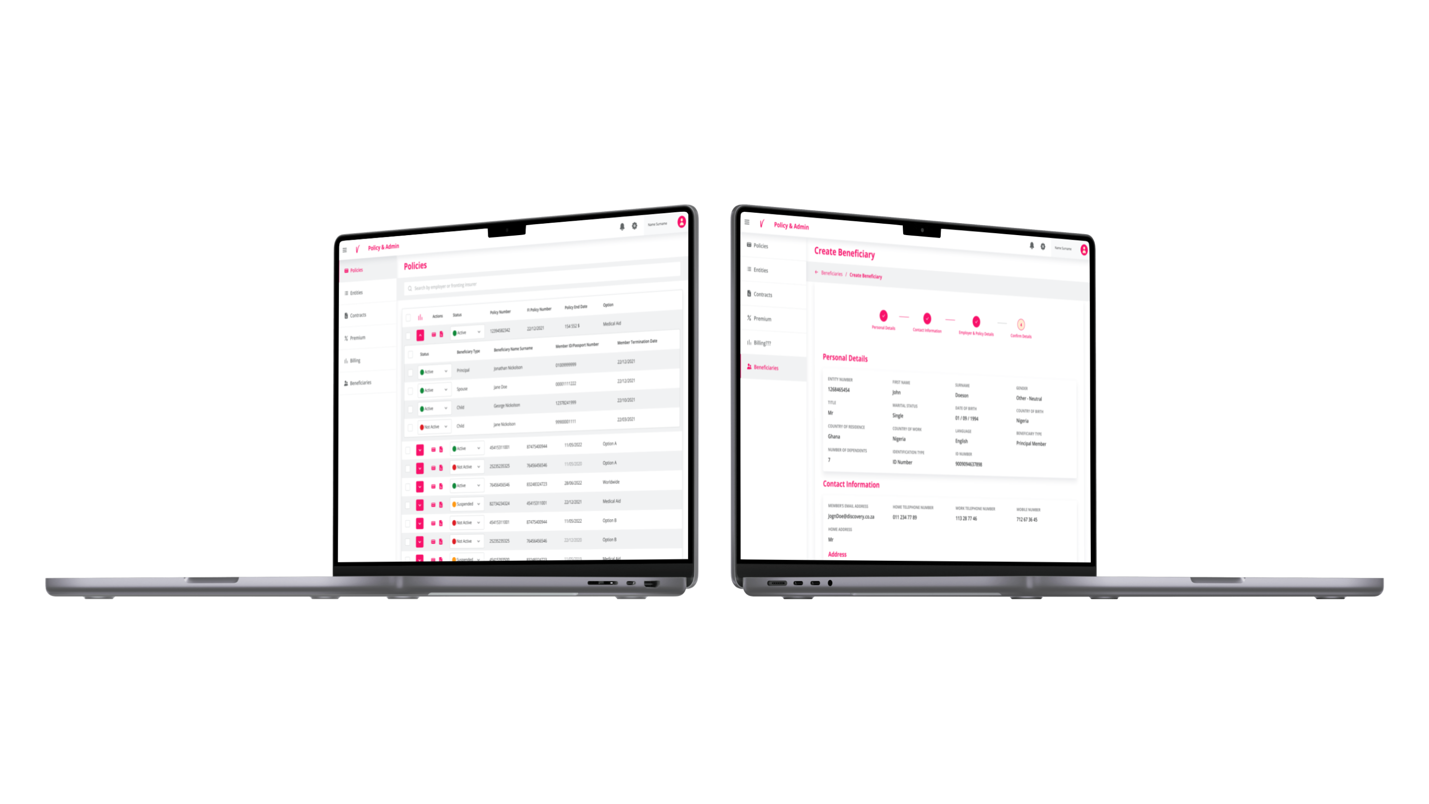 VHI PAT app UI on two macbooks.