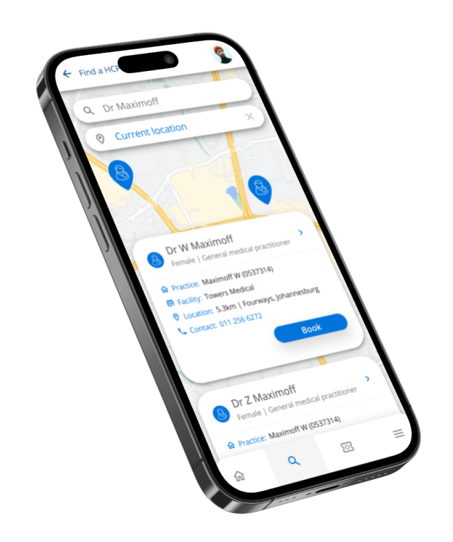 Iphone showing the Find a Healthcare Provider feature UI on Connected Care.
