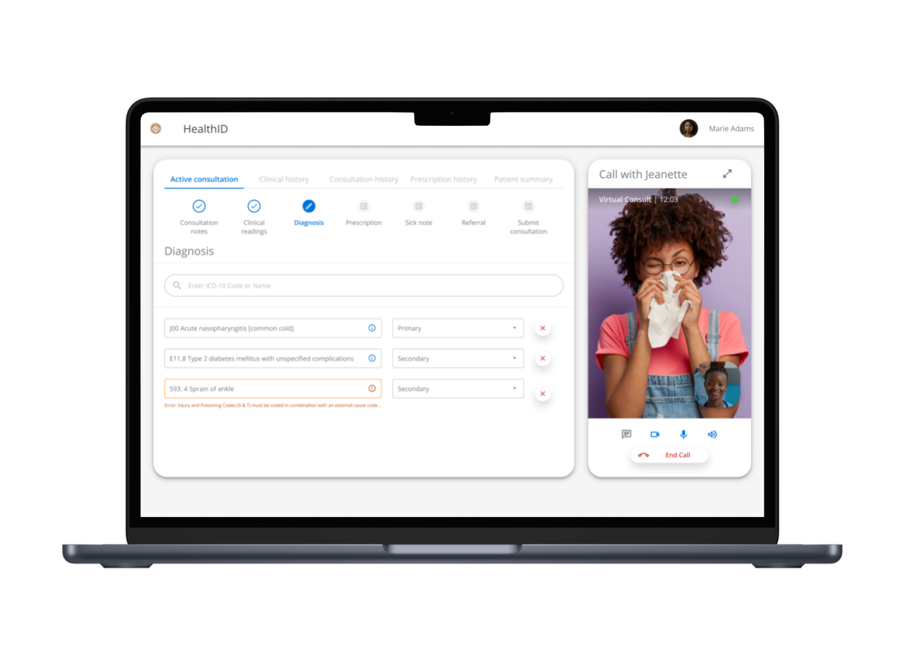 Macbook showing the consultation feature on the HealthID app.