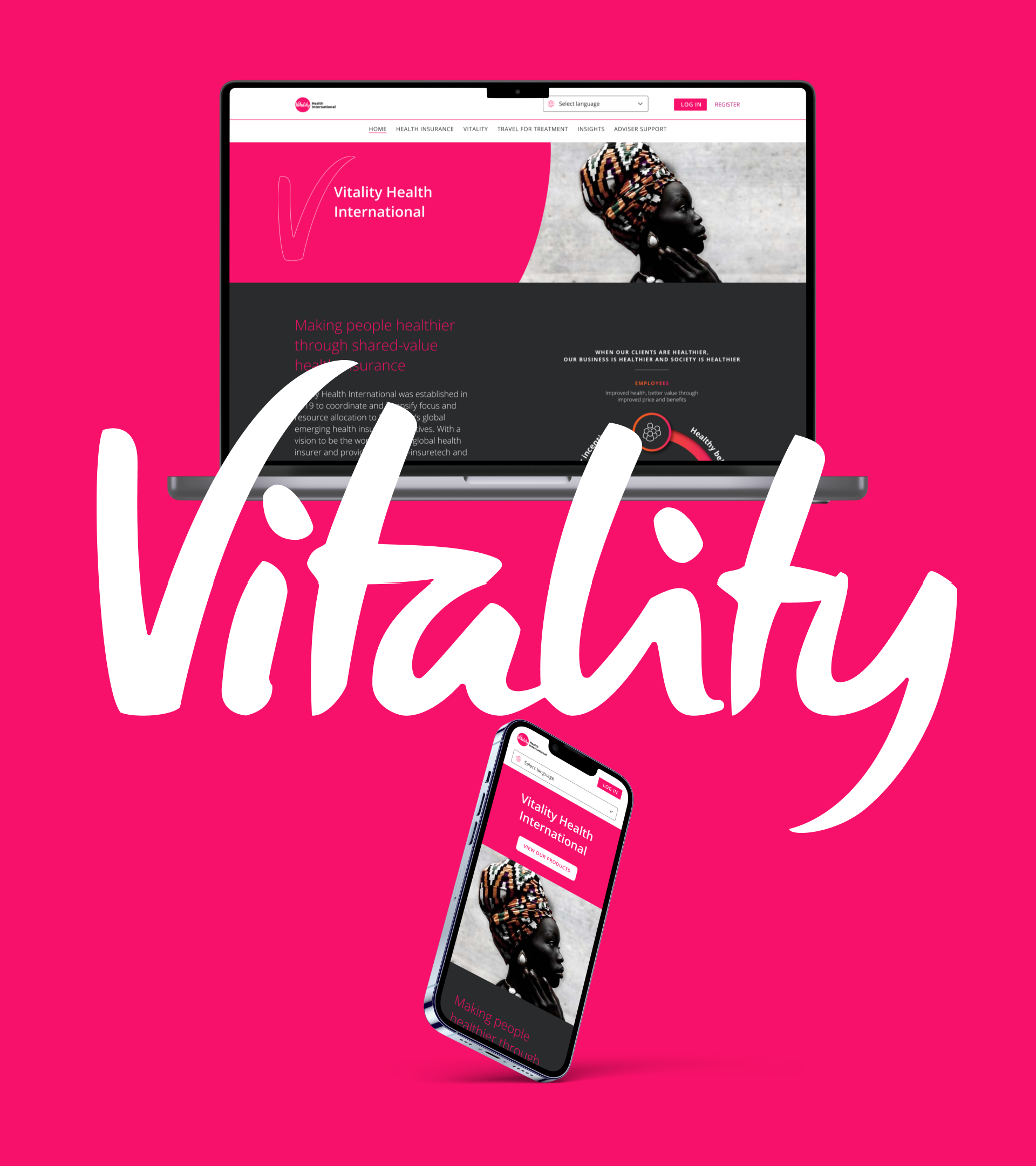Promotional image of the VHI website UI.